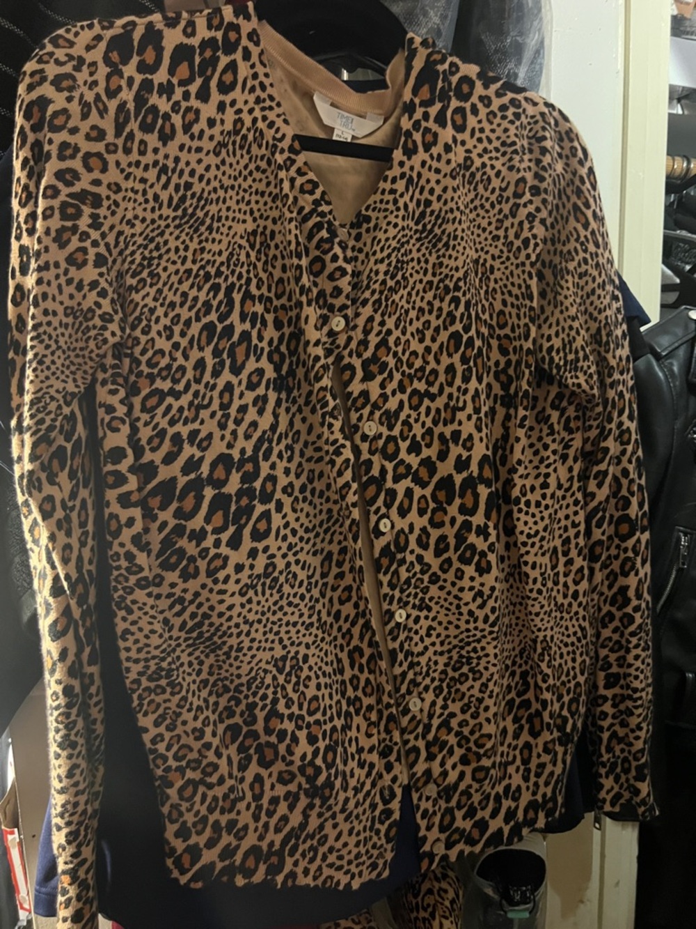 Time and Tru Leopard Print Button-Front Cardigan in Brown and Black